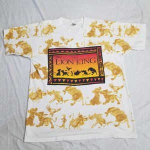 Vintage 90s Lion King All Over Print T Shirt White Movie Promo Disney Size XL